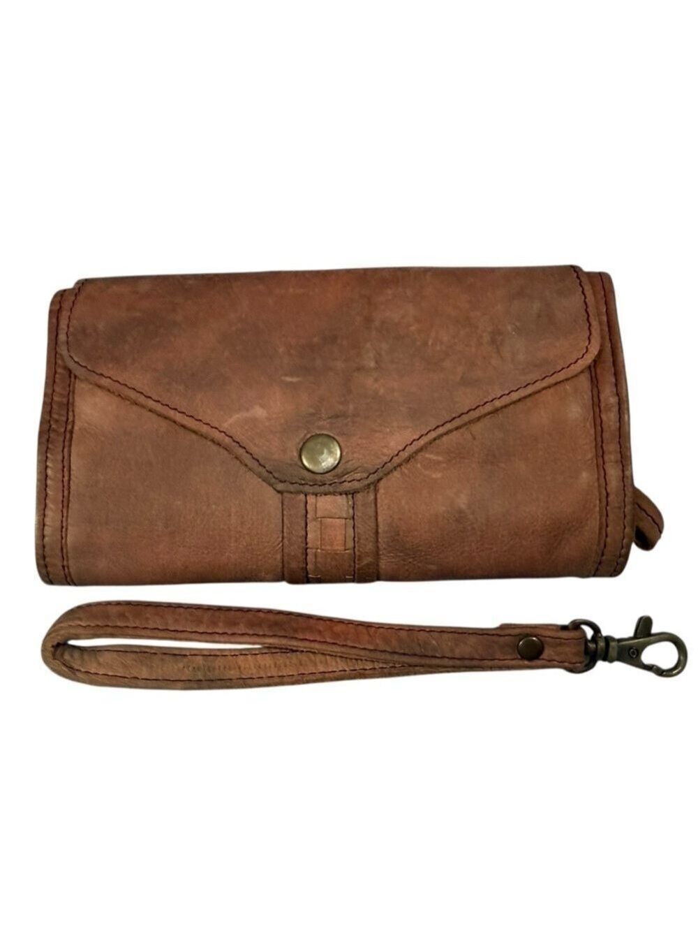 Free People Leather Wallet Wristlet Dusty Pink Distressed Boho Clutch